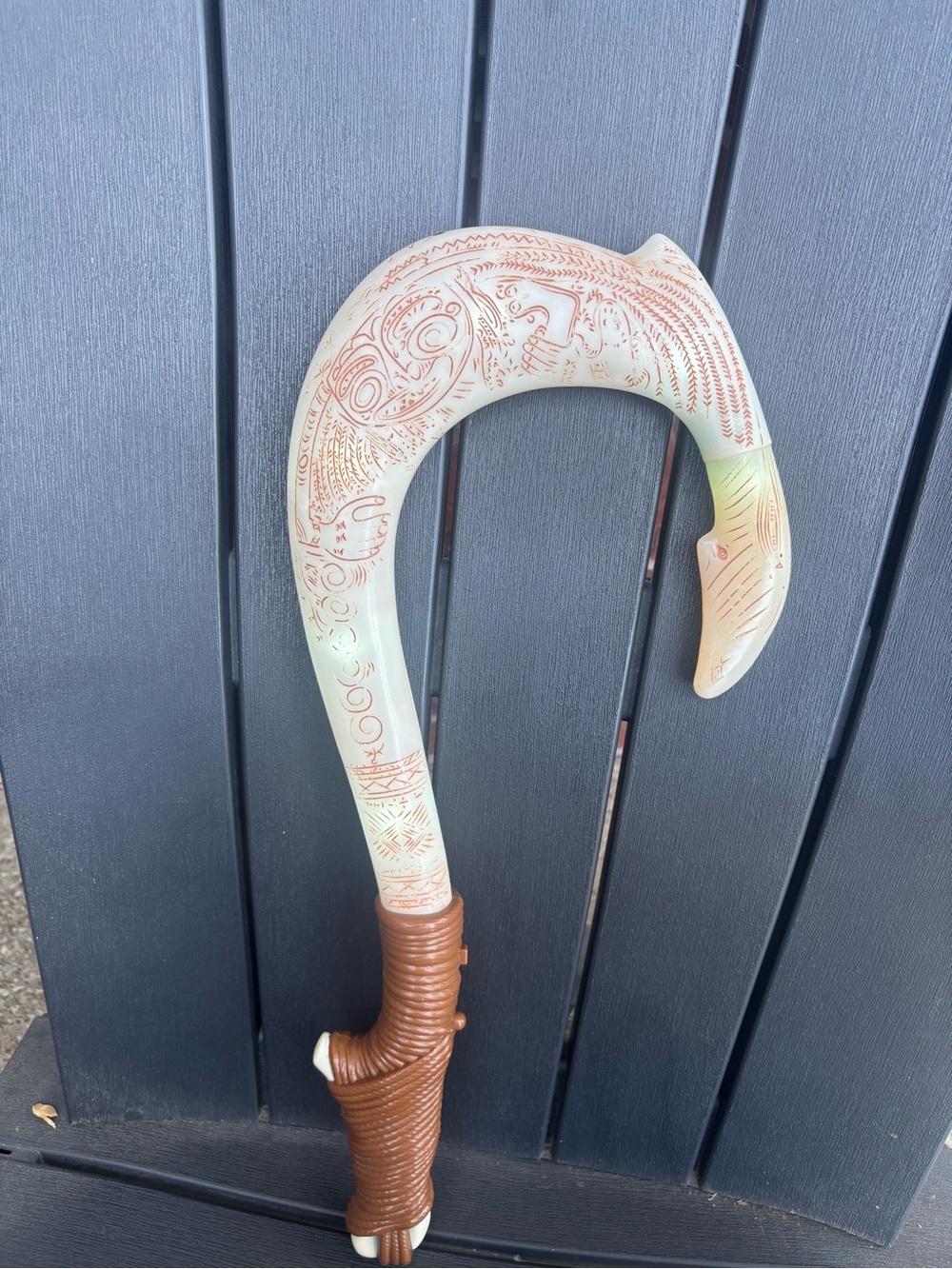 Maui from Muana Decorative Carved Walking Crook in Cream and Brown